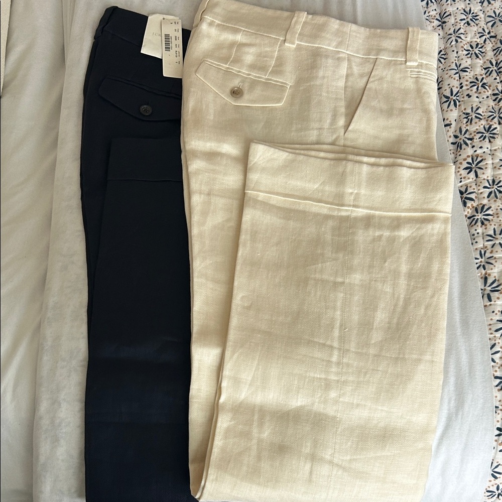 Women’s J. Crew 100% Linen Navy and Cream Cafe Trousers